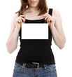 Photo: Frau mit leerer Tafel für Werbung und Text Frau mit leerer Tafel für Werbung und Text
