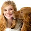 Portrait of girl snuggling with her dog Portrait of girl snuggling with her dog