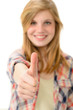 Young smiling girl showing thumbs up