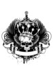 Skull with crown, wings and sword