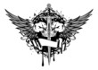 Vektor: Two skulls, wings and sword Two skulls, wings and sword