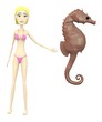 3d render of cartoon character with seahorse