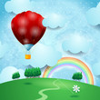 Vektor: Hot air ballon on fantasy landscape Hot air ballon on fantasy landscape