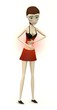 female character in casual clothes with stomach ache