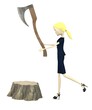 3d render of cartoon character with axe and stump