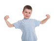 Boy show biceps isolated