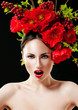fashion model with hairstyle and flowers in her hair.