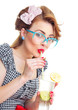Happy woman drinking juice or cocktail