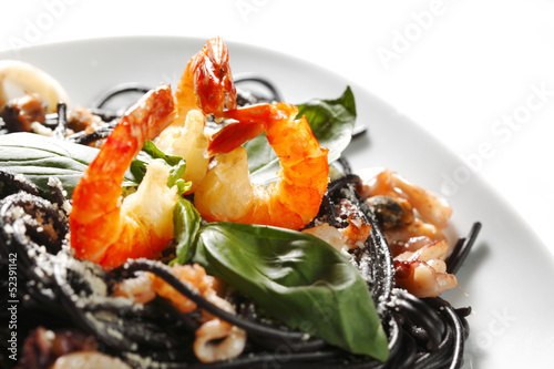 Photo: Black spaghetti with seafood Black spaghetti with seafood