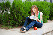 student reading book