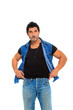 Portrait of model in t-shirt and jeans