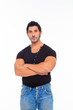 Portrait of model in t-shirt and jeans