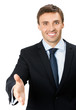 Businessman giving hand for handshake, isolated