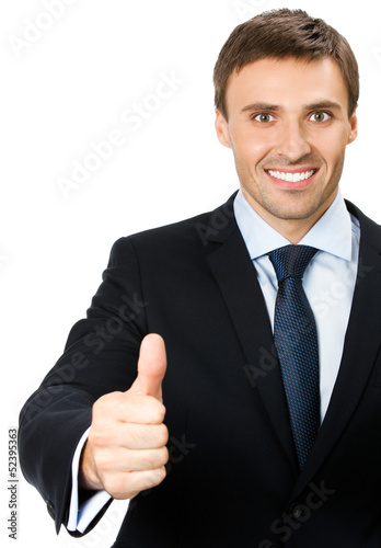 Photo: Businessman with thumbs up gesture, isolated Businessman with thumbs up gesture, isolated