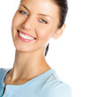 Happy smiling young woman, over white
