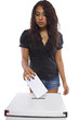 Latin female voter at the ballot box.