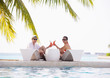 happy young couple have fun on beach