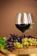 Glasses of red and white wine, grape