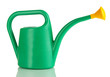Green watering can isolated on white
