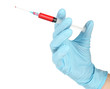 Test tubes with blood in hand isolated on white