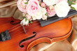 Classical violin on fabric background