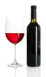 Bottle and glass of wine isolated on white