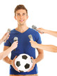 Interview with a young soccer player, isolated on white
