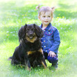Photo: Little girl and here dog on a grass. Little girl and here dog on a grass.