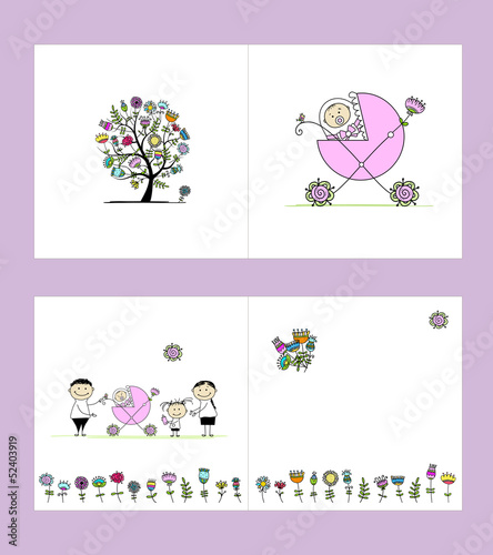 Vector: Newborn postcard, cover and inside page. Design for your print Newborn postcard, cover and inside page. Design for your print