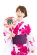 Beautiful young woman wearing japanese traditional kimono