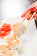 sushi with chopsticks