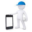 3d man with volleyball ball holding smartphone