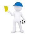 3d white man with soccer ball shows yellow card