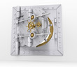 Bank vault door on gray wall