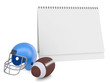 Desktop calendar, a football helmet and ball