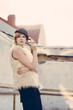 fashion model posing outdoor in a rural setting