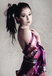 a brunette in traditional asian clothing and makeup