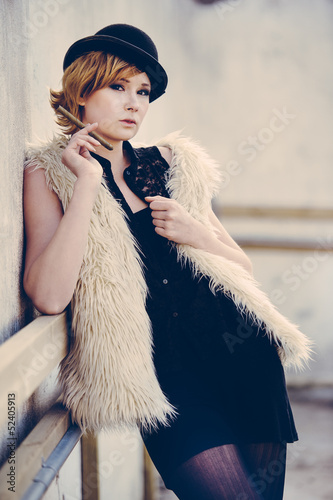 Photo: fashion model posing outdoor in a rural setting fashion model posing outdoor in a rural setting