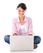 Happy woman using laptop