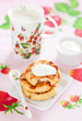 Cottage cheese pancakes with goji berries, selective focus
