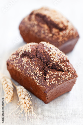 Photo: Homemade bread with rye bran, selective focus Homemade bread with rye bran, selective focus
