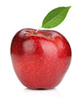 Ripe red apple with green leaf