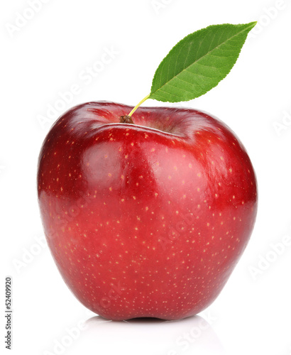 Photo: Ripe red apple with green leaf Ripe red apple with green leaf