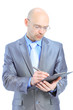 businessman writing on clipboard isolated