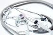Medical ampoules, syringe and stethoscope