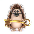 Cute hedgehog has a golden key