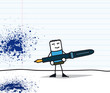 Personnage sur un cahier portant un stylo