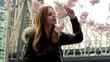 Girl's enjoying cherry blossoms at the Roosevelt Island.