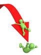 Two puppets, falling from an arrow
