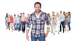 Casual group of people standing over white
